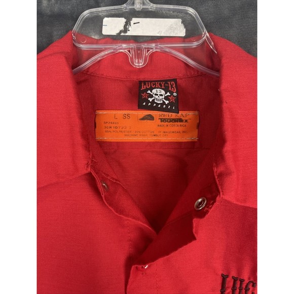 Vintage Lucky 13 Button Up Shirt Size L Red With Black Skull Design - Picture 2 of 10